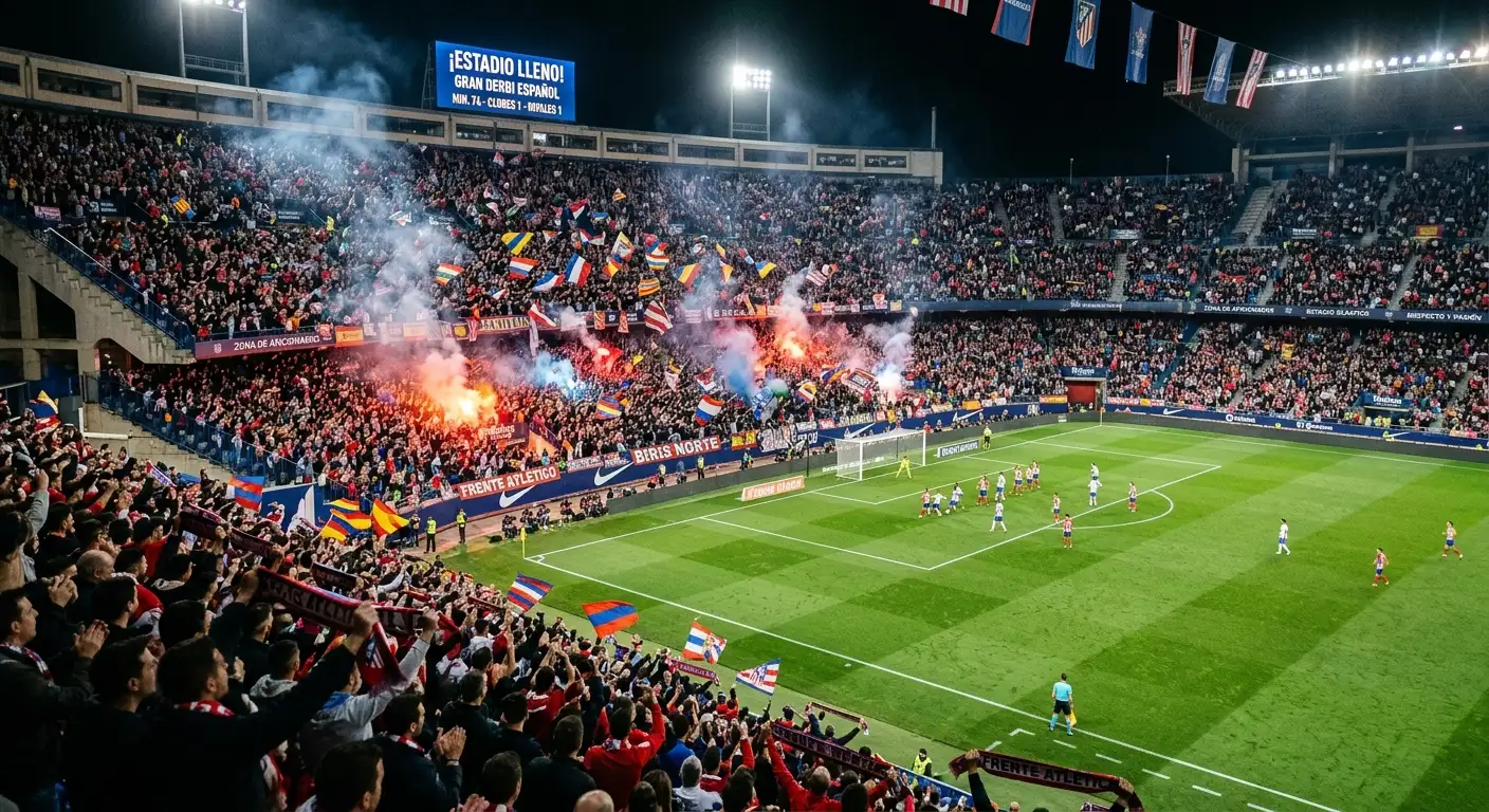 Ambiente de un derbi de fútbol donde el BTTS tiende a ser bajo