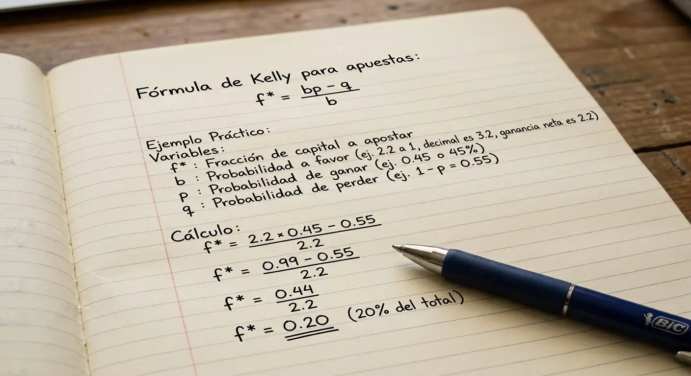 Fórmula del criterio de Kelly aplicada al cálculo de stake en apuestas