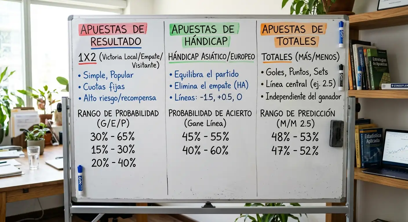 Comparación de márgenes entre mercados 1X2, Over/Under y hándicap