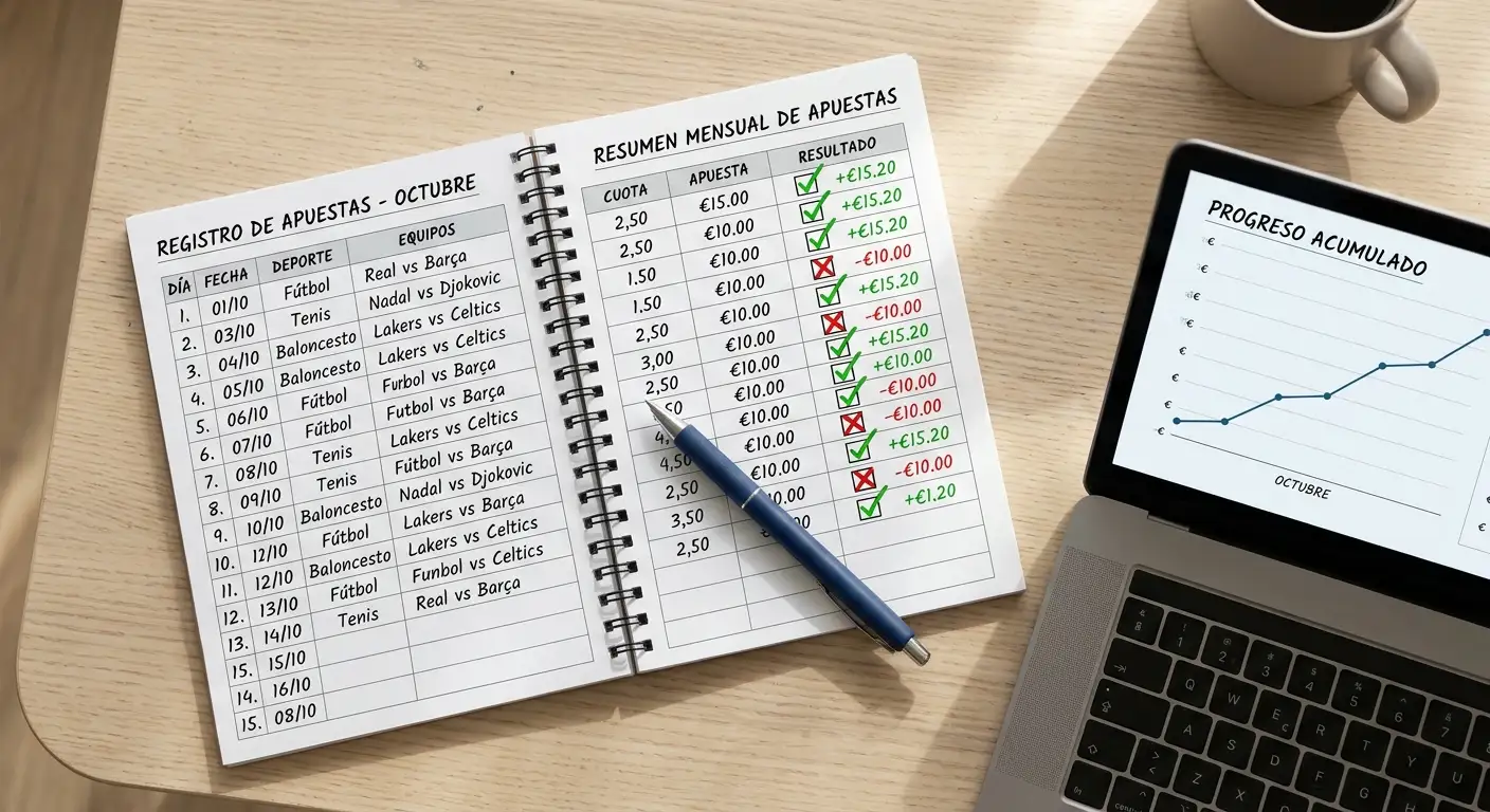 Plantilla de plan mensual de bankroll con registro de apuestas y resultados