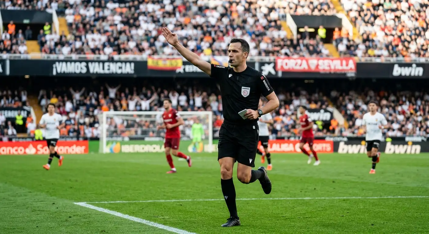 Árbitro dirigiendo un partido de LaLiga con influencia en los goles